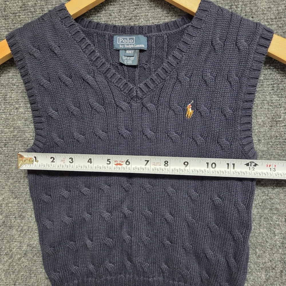 Polo Ralph Lauren Cable Knit Vest Boys 4 4T Blue Sleeveless Preppy Casual